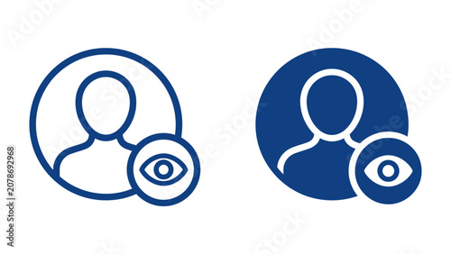 Photos User Icon with Eye Symbol: Two user profile icons, one outlined and one solid blue, both featuring a stylized eye symbol to indicate viewing or privacy settings