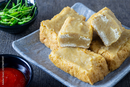 Fotografie Indonesian street food Tahu Bakso, fried tofu stuffed with savory meatball filli