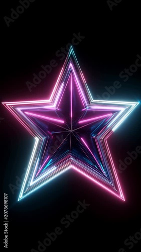 Futuristic Neon Star Tunnel Animation with Blue and Pink Glowing Lights