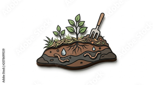 Bild auf Leinwand Illustration of healthy soil cross section with plants and earthworms