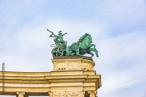 Statues of the colonnade,  Millennium Monument, Heroes' Square, UNESCO World Heritage Site, Budapest, Hungary