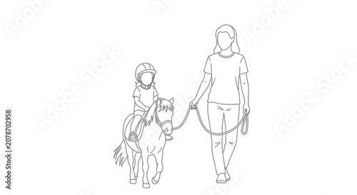 Woman and child walking a dog on a leash.