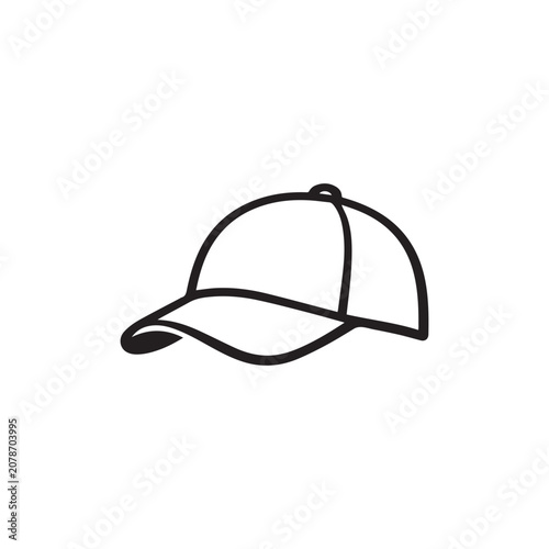 Baseball Cap Outline Icon – Side View Minimalist Sports Hat Vector Illustration