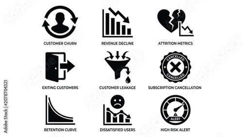 Schilderij op canvas Data analytics icons for customer churn, retention, and subscription metrics