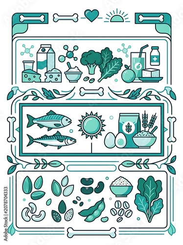 Healthy food line art illustration for nutrition and bone health