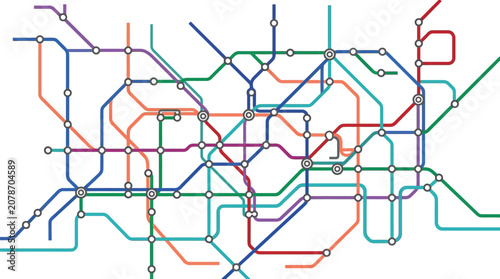 Subway map presents an intricate web of colored transit routes connecting various metropolitan hubs.