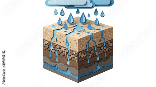 Quadro su tela Cross section of soil showing water infiltration and saturation.