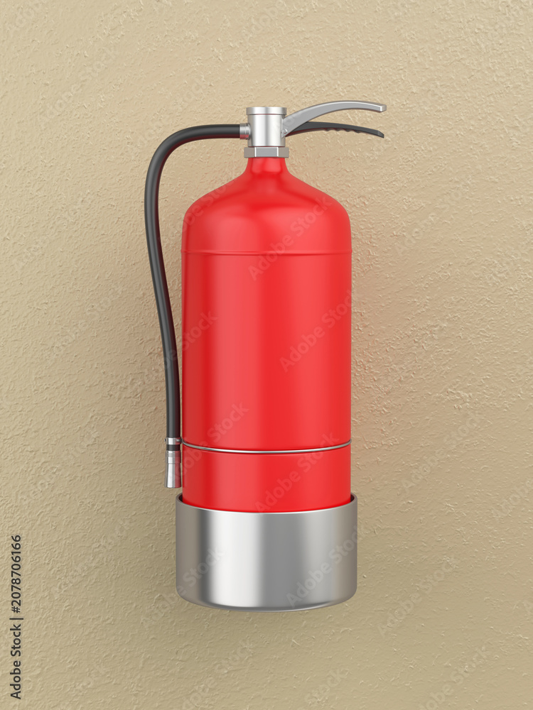 Obraz premium Red fire extinguisher mounted on wall