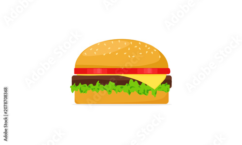 Classic cheeseburger with beef patty cheese tomato slices and lettuce isolated vector illustration