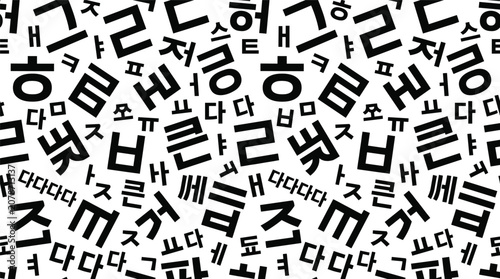 Obraz na płótnie Abstract background pattern of scattered black and white Korean Hangul alphabet