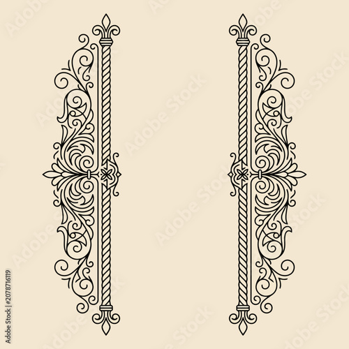 Elegant vintage floral border design on beige