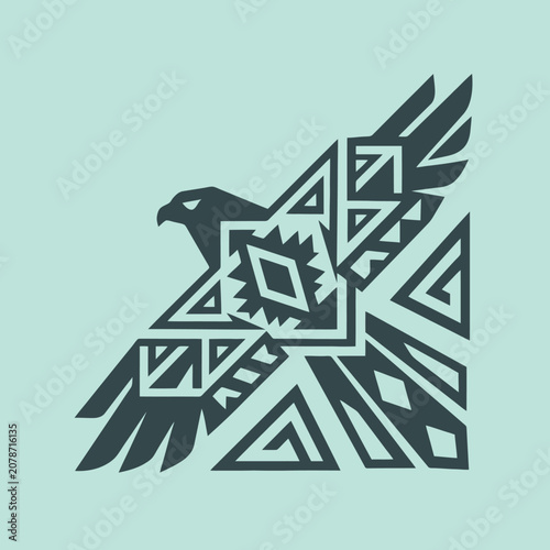 Stylized eagle icon with geometric tribal patterns