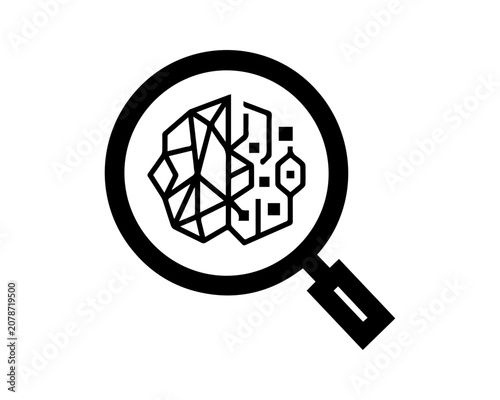 Black magnifying glass with geometric crystal Vector, illustration