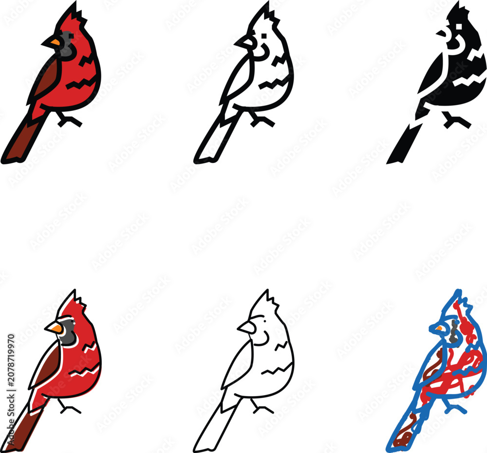 Fototapeta premium northern cardinal bird exotic color icon variations vector. northern cardinal bird exotic sign. isolated symbol