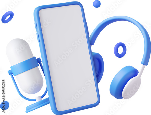 3D Retro Microphone and Headphone and Smart Phone