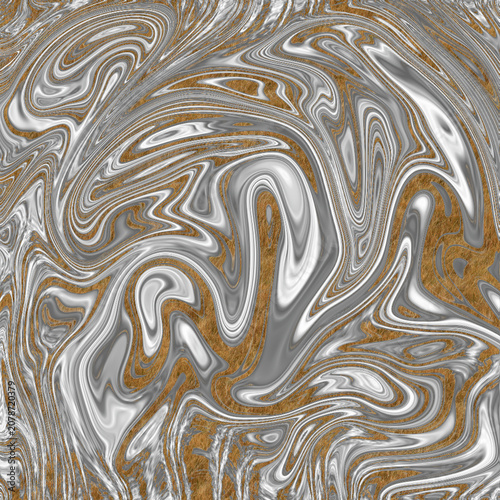 Elegant liquid marble texture with swirling silver and gold patterns