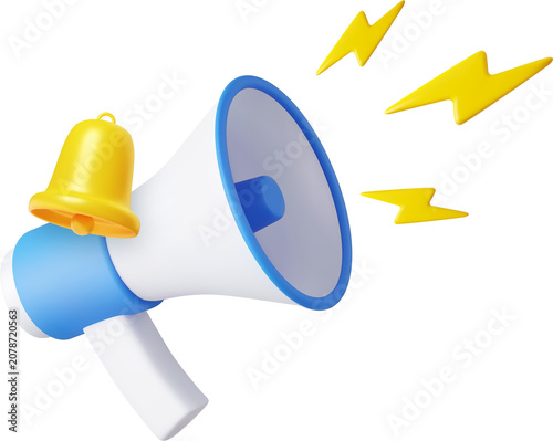 3d megaphone, loudspeaker with lightning.