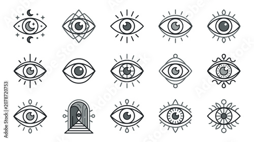 Fotografie Geometric occult eye illustrations and spiritual symbols collection