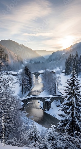 Elderly man in traditional hat in mountain stream.