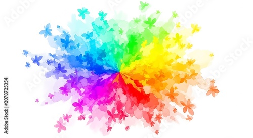 Vibrant rainbow butterfly explosion on white background