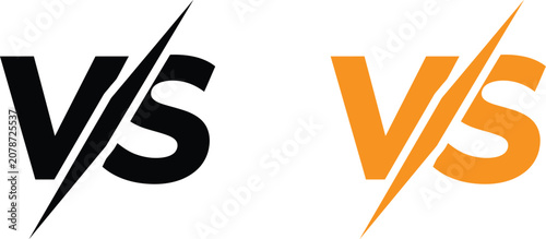 Foto Black and orange versus versus letters symbol icon set for sports competition or