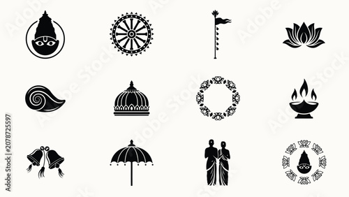 Photos Elegant black and white symbolic icons collection featuring spiritual motifs lik