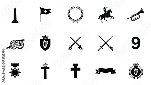 Fotografie Elegant black and white icon collection showcasing historical military and regal