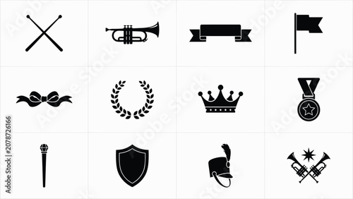 Canvastavla Black and white vector icons of ceremonial symbols and awards for event invitati