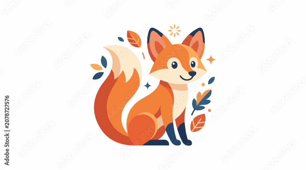 Fototapeta premium Cute fox with autumn leaves and stars