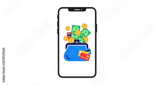 Smartphone with Wallet and Money Digital Finance Vector Illustration