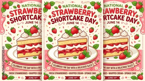 Vintage National Strawberry Shortcake Day and Raspberry Ricotta Cake Celebration Posters.