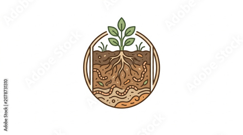 Foto Illustration of healthy soil ecosystem with plant roots and earthworms