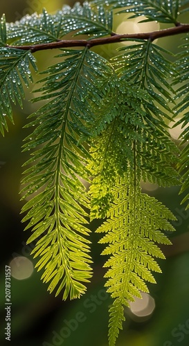 Close up of vibrant green fern plant leaves.
