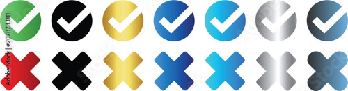 Obraz na plátně Checkmarks and crosses denote status updates using diverse colors to emphasize correct choices