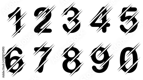 Abstract Glitch Number Set from 0 to 9 with Dynamic Slash Design