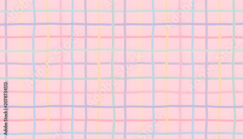 Pastel hand-drawn plaid pattern on pink background
