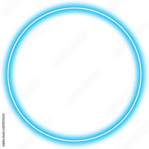 A bright blue neon circle glowing on a dark background