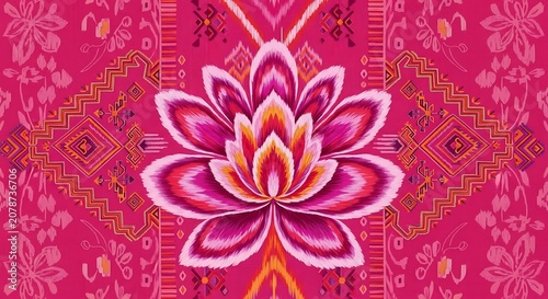 Vibrant Pink Lotus Flower Artistic Pattern for Cultural Design.