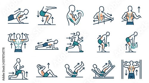Bild auf Leinwand Fitness Exercise Icons Set Vector Illustration.