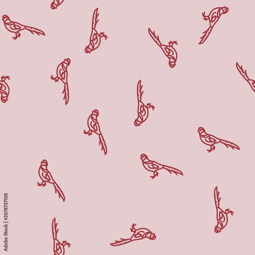 Fototapeta premium golden pheasant bird exotic vector line seamless pattern golden pheasant bird exotic sign illustration