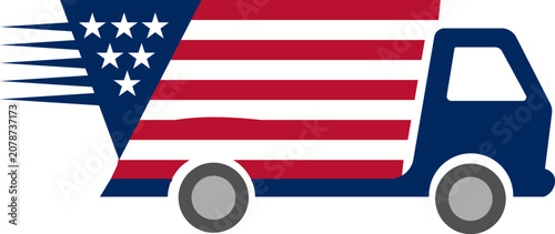 American flag delivery truck icon, fast USA shipping and patriotic logistics concept vector illustration