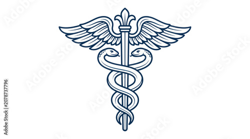 Fotografie Winged caduceus staff with two entwined snakes medical symbol