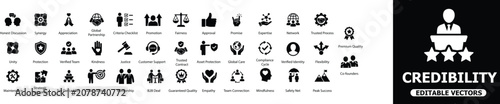 Photos Credibility and Trustworthiness solid icon set
