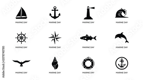Bilde på lerret Minimalist nautical icons celebrating maritime heritage and adventure with sailb