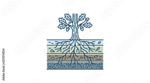 Tableau sur toile Oak Tree Roots and Soil Layers Illustration.