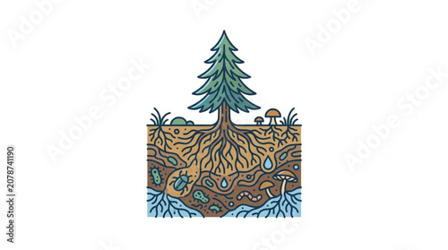 Canvastavla Cross section of a tree showing roots and soil layers.