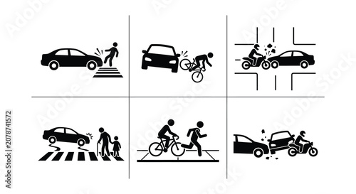 Traffic Collision Silhouettes Vector Illustration On White Background