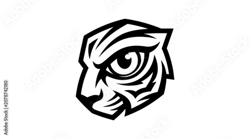 Stylized Tiger Head Logo Icon, Fierce Animal Graphic Design, Black and White