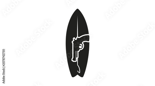 Surfboard with Gun Silhouette Icon Vector Illustration