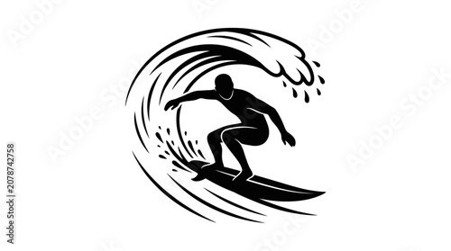 Surfer Riding Ocean Wave Silhouette Vector Art